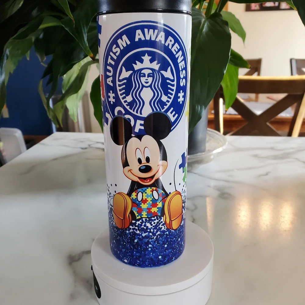 Mickey Mouse Disney Coffee Autism Awareness 20oz Tumbler with duo lids 🎉sale